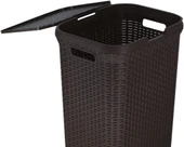 Kahverengi, Plastik Hasır Desenli Kapaklı Çamaşır Sepeti – 55x43x33cm thumbnail 3