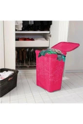 Pembe Hasır Desenli Plastik Çamaşır Sepeti - 1