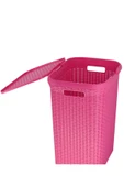 Hasır Desenli Plastik Pembe Çamaşır Sepeti & Pembe Çamaşır Selesi - 4