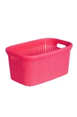 Hasır Desenli Plastik Pembe Çamaşır Sepeti & Pembe Çamaşır Selesi - 6