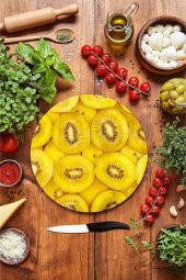 Altın Kivi Cam Kesme Tahtası - Sunum Tabağı| Çap 20 thumbnail 1