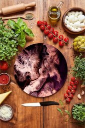 Bordo Cam Kesme Tahtası - Sunum Tabağı| Çap 20 thumbnail 1