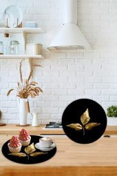 Kuru Yaprak Cam Kesme Tahtası - Sunum Tabağı| Çap 20 thumbnail 1