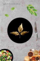 Kuru Yaprak Cam Kesme Tahtası - Sunum Tabağı| Çap 20 thumbnail 2