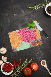 Kırmızı Turuncu Mandala Desenli Cam Kesme Tahtası| 20 Cm X 30 Cm thumbnail 1