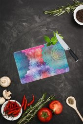 Mavi Kırmızı Mandala Desenli Cam Kesme Tahtası| 20 Cm X 30 Cm thumbnail 1
