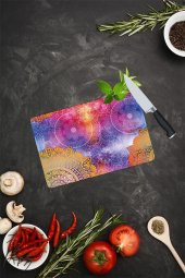 Mavi Turuncu Mandala Desenli Cam Kesme Tahtası| 20 Cm X 30 Cm thumbnail 1