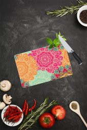 Kırmızı Turuncu Mandala Desenli Cam Kesme Tahtası|  20 Cm X 30 Cm - 1