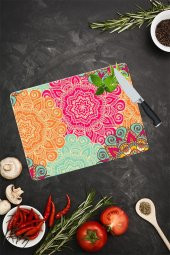 Kırmızı Turuncu Mandala Desenli Cam Kesme Tahtası| 30 Cm X 40 Cm thumbnail 1