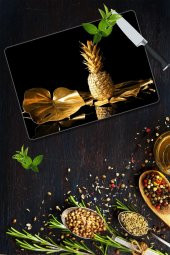 30x40 cm Altın Ananas Desenli Cam Kesim Tablası thumbnail 1