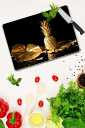 30x40 cm Altın Ananas Desenli Cam Kesim Tablası thumbnail 2