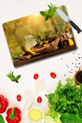 Zeytin Desenli Cam Kesme Tahtası| 30 Cm X 40 Cm - 2
