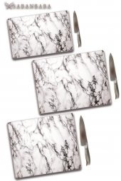 3lü Takım Beyaz Mermer Desenli | Cam Kesme Tahtası - Cam Kesme Tablası thumbnail 1