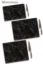 3lü Takım Siyah Mermer Desenli | Cam Kesme Tahtası - Cam Kesme Tablası thumbnail 1