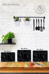 3lü Takım Siyah Mermer Desenli | Cam Kesme Tahtası - Cam Kesme Tablası thumbnail 2