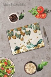 Altın Geyikler & Yapraklar   Cam Kesme Tahtası - Cam Kesme Tablası | 30 Cm X 40 Cm thumbnail 3