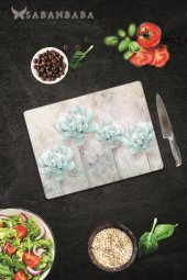 Mavi Çiçekler  Cam Kesme Tahtası - Cam Kesme Tablası | 30 Cm X 40 Cm - 2