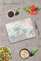 Mavi Çiçekler  Cam Kesme Tahtası - Cam Kesme Tablası | 30 Cm X 40 Cm - 3