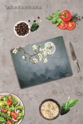 Ay & Çiçekler Cam Kesme Tahtası - Cam Kesme Tablası | 30 Cm X 40 Cm - 3