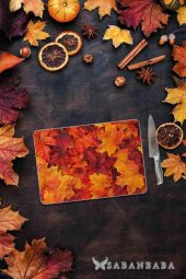 Sonbahar Yaprağı Cam Kesme Tahtası - Cam Kesme Tablası | 30 Cm X 40 Cm thumbnail 1