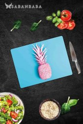 Mavi Ananas Desenli Cam Kesme Tahtası - Cam Kesme Tablası | 30 Cm X 40 Cm thumbnail 1