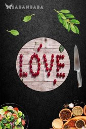 Love Kiraz Desenli Cam Kesme Tahtası - Cam Kesme Tablası - Sunum Tabağı| Çap 32 Cm - 2