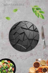 Siyah Üçgen Desenli Cam Kesme Tahtası - Cam Kesme Tablası - Sunum Tabağı| Çap 32 Cm thumbnail 2