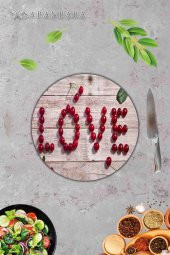 Love Kiraz Desenli Cam Kesme Tahtası - Cam Kesme Tablası - Sunum Tabağı| Çap 32 Cm - 3