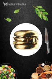 Altın Burger Desenli Cam Kesme Tahtası - Cam Kesme Tablası - Sunum Tabağı| Çap 32 Cm thumbnail 2