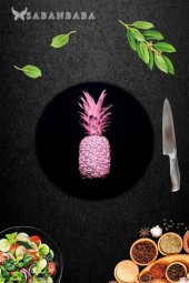 Siyah Ananas Desenli Cam Kesme Tahtası - Cam Kesme Tablası - Sunum Tabağı| Çap 32 Cm - 3
