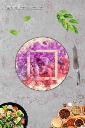 Renkli Kare Duman Desenli Cam Kesme Tahtası - Cam Kesme Tablası - Sunum Tabağı| Çap 32 Cm thumbnail 3