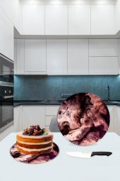 Bordo Desenli Cam Kesme Tahtası - Cam Kesme Tablası - Sunum Tabağı| Çap 32 Cm thumbnail 2