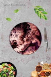 Bordo Desenli Cam Kesme Tahtası - Cam Kesme Tablası - Sunum Tabağı| Çap 32 Cm thumbnail 4