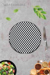 Dama Desenli Cam Kesme Tahtası - Cam Kesme Tablası - Sunum Tabağı| Çap 32 Cm - 4