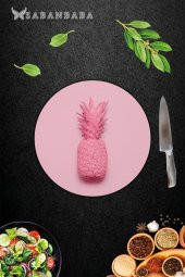 Pembe Ananas Desenli Cam Kesme Tahtası - Cam Kesme Tablası - Sunum Tabağı| Çap 32 Cm thumbnail 2