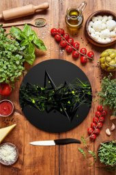 Dijital Desenli Cam Kesme Tahtası - Cam Kesme Tablası - Sunum Tabağı| Çap 32 Cm - 1