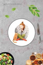 Alone  Desenli Cam Kesme Tahtası - Cam Kesme Tablası - Sunum Tabağı| Çap 32 Cm - 4