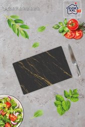 20x30 cm Siyah Altın Mermer Desenli Cam Kesim Tablası thumbnail 2