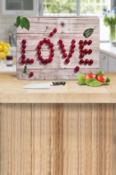 Love Kiraz Desenli Cam Kesme Tahtası - Cam Kesme Tablası  | 30 cm x 40 cm thumbnail 1