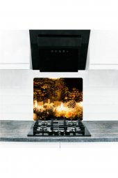 Cam Ocak Arkası Koruyucu ve Kesme Tahtası Yeni Yıl|  50cm x 56cm Tek Parça thumbnail 1