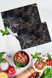 2li Takım Yaldızlı Mermer Desen Görünümlü Takım Cam Kesme Tahtası - Cam Kesim Tablası 20x30 & 30x40 - 1