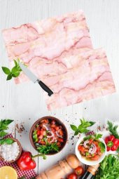 2li Takım  Pembe Mermer Desen Görünümlü Takım Cam Kesme Tahtası - Cam Kesim Tablası 20x30 & 30x40 - 1