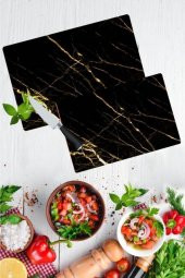 2li Takım Sarı Altın Desen Görünümlü Takım Cam Kesme Tahtası- Tablası 20x30 & 30x40 thumbnail 1