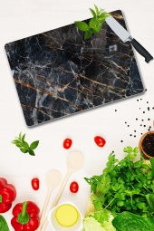 Saban Yaldızlı Mermer Görünümlü Cam Kesme Tahtası Cam Kesme Tablası 30cm x 40cm - 2