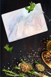 Ezgi Mermer Görünümlü | Cam Kesme Tahtası - Cam Kesme Tablası | 30cm X 40cm thumbnail 2