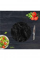 Dekoratif Cam Kesme Tahtası Siyah Mermer Çap 32 cm | Cam Kesme Tablası - 2