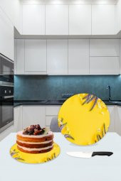 Dekoratif Cam Kesme Tahtası Sari Karanfil Çap 32 cm | Cam Kesme Tablası - 1