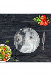 Dekoratif Cam Kesme Tahtası Gri Mermer Çap 32 cm | Cam Kesme Tablası - 2