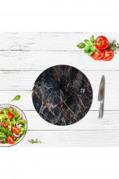 Dekoratif Cam Kesme Tahtası Yaldızlı Mermer Çap 32 cm | Cam Kesme Tablası - 2