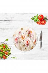 Dekoratif Cam Kesme Tahtası Ballı Çiçekler Çap 32 cm | Cam Kesme Tablası - 2